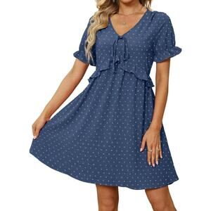 New XXL Blue Casual Puff Sleeve Empire Waist Dress